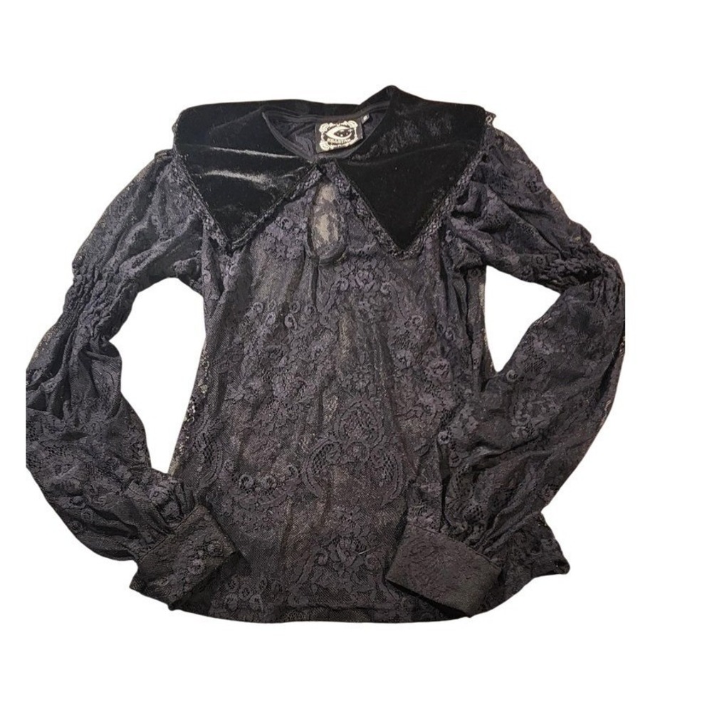 Killstar Shirt Womens Small Black Lace Velvet Collar‎ Balloon Sleeve Gothic